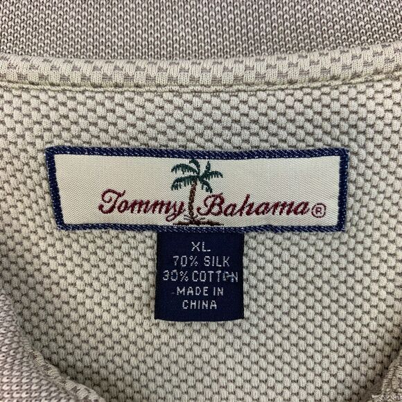 Vintage Tommy Bahama Silk Blend Polo Shirt Mens Extra Large Mushroom Brown Golf - Picture 4 of 9